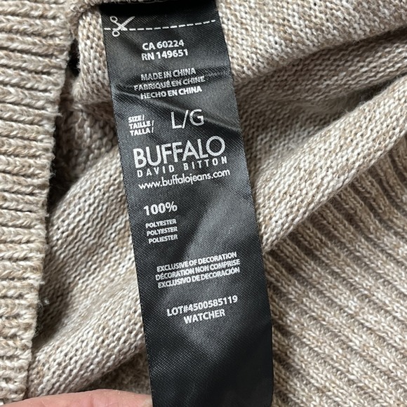 Buffalo David Britton Sweater Mens L Tan Cable Knit Mock Neck 1/4 Button Preppy - Picture 10 of 14